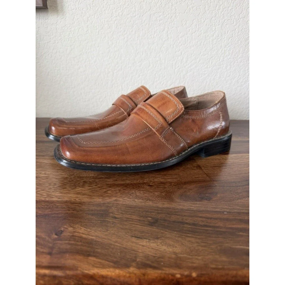 New Fratelli Select Shoes Mens 9M Square Toe Slip On Loafers Brown Leather